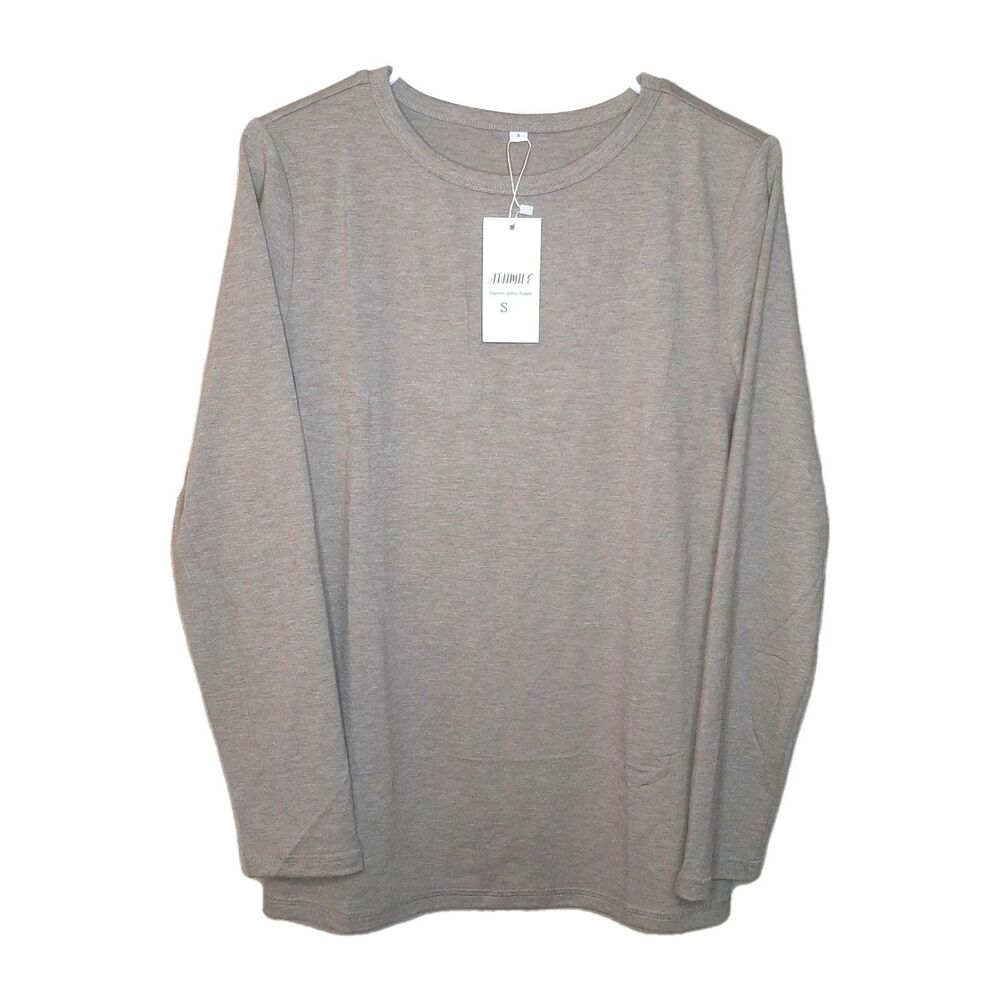 NEW Athmile Top Beige Women Size S Long Sleeve Rayon Blend Crew Neck Pullover
